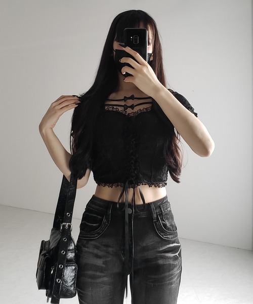 yo BIOTOP Corset blouse コルセットブラウス ブラック BIOTOP(ビオトープ) / 【yo BIOTOP】Corset blouse (トップス