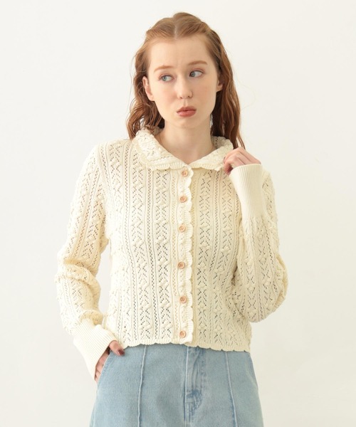 MILKFED.（ミルクフェド）の「OPENWORK KNIT CARDIGAN（カーディガン/ボレロ・レディース・オフホワイト/ブラック/ライトブルー・ONE SIZE）」の2枚目の写真