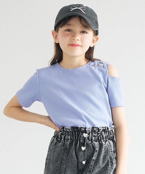 coca(coca)(コカ)の「キッズ リブ肩スリットトップス(Tシャツ/カットソー・キッズ・ブラック/ブルー・120/130/140/150)」の1枚目の写真