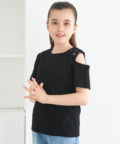 coca(coca)(コカ)の「キッズ リブ肩スリットトップス(Tシャツ/カットソー・キッズ・ブラック/ブルー・120/130/140/150)」の2枚目の写真