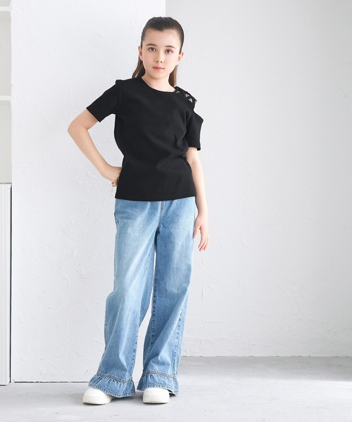coca(coca)(コカ)の「キッズ リブ肩スリットトップス(Tシャツ/カットソー・キッズ・ブラック/ブルー・120/130/140/150)」の3枚目の写真