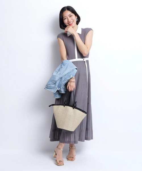 JUSGLITTY 衿付プリーツニットワンピース ジャスグリッティー JUSGLITTY 衿付プリーツニットワンピース