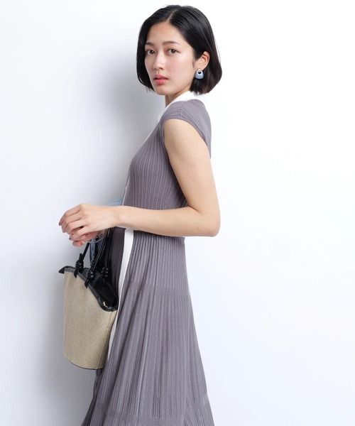 JUSGLITTY 衿付プリーツニットワンピース ジャスグリッティー JUSGLITTY 衿付プリーツニットワンピース