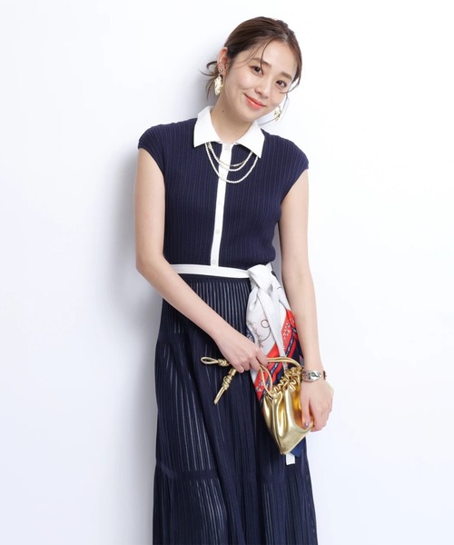JUSGLITTY 衿付プリーツニットワンピース ジャスグリッティー JUSGLITTY 衿付プリーツニットワンピース