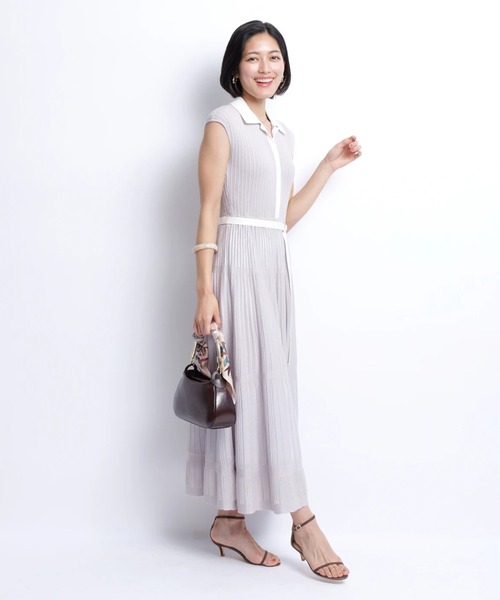 JUSGLITTY 衿付プリーツニットワンピース 衿付プリーツニットワンピース（ワンピース）｜JUSGLITTY