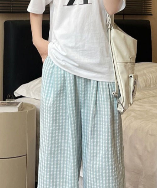 ボトムス kyky セール】【ワンマイルウェア】ギンガムチェックパンツ（その他