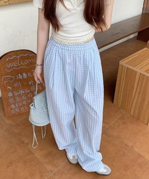 ボトムス kyky セール】【ワンマイルウェア】ギンガムチェックパンツ（その他