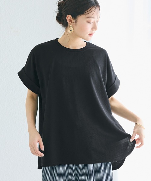 coca(coca)(コカ)の「\SNSで話題!!/ライトエンボスロールアップスリーブトップス 速乾/イージーケア/乾燥機OK/通気性/ストレッチ(Tシャツ/カットソー・レディース・ライトベージュ/ブラック/ダークベージュ・L/M)」の15枚目の写真
