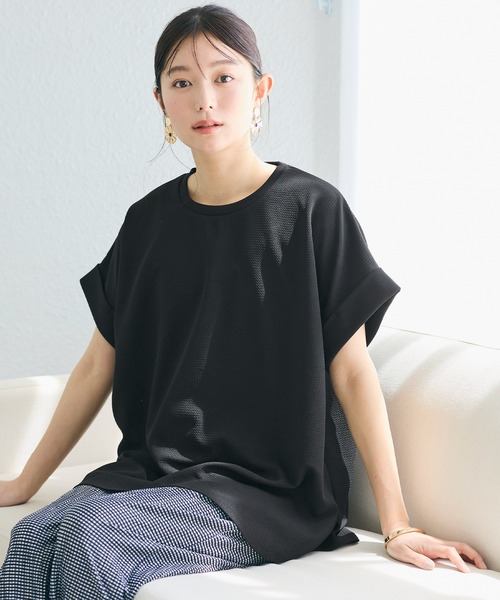 coca(coca)(コカ)の「\SNSで話題!!/ライトエンボスロールアップスリーブトップス 速乾/イージーケア/乾燥機OK/通気性/ストレッチ(Tシャツ/カットソー・レディース・ライトベージュ/ブラック/ダークベージュ・L/M)」の16枚目の写真