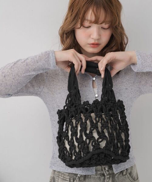 RETRO GIRL（レトロガール）の「マクラメハンドバッグ（ハンドバッグ・レディース・ブルー/ナチュラル/ブラック・ONE SIZE）」の2枚目の写真