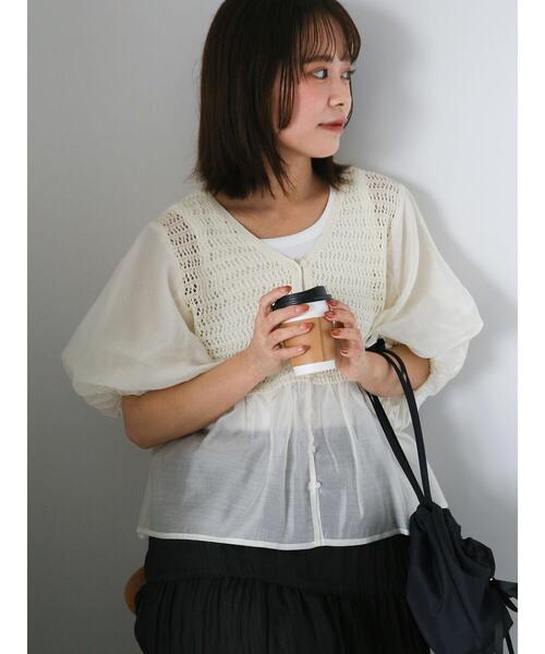 ehka sopo(エヘカソポ)の「◎ニットコンビバルーンスリーブブラウス(シャツ/ブラウス・レディース・モカ/ブラック/オフホワイト・F)」の1枚目の写真