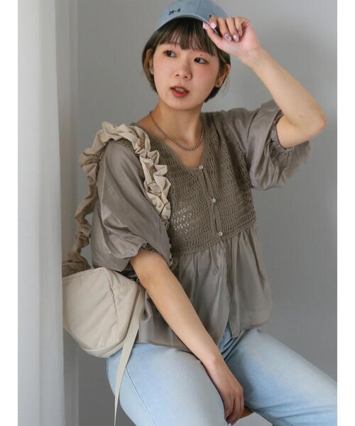 ehka sopo(エヘカソポ)の「◎ニットコンビバルーンスリーブブラウス(シャツ/ブラウス・レディース・モカ/ブラック/オフホワイト・F)」の3枚目の写真