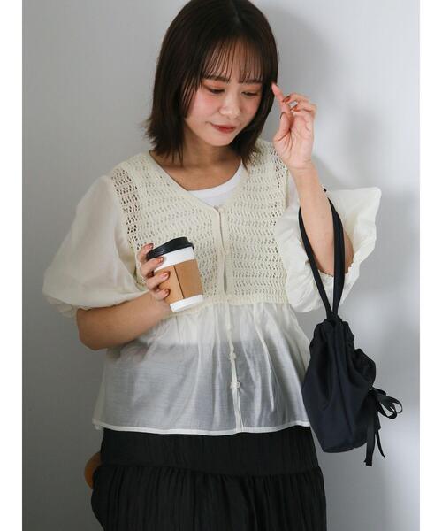ehka sopo(エヘカソポ)の「◎ニットコンビバルーンスリーブブラウス(シャツ/ブラウス・レディース・モカ/ブラック/オフホワイト・F)」の4枚目の写真