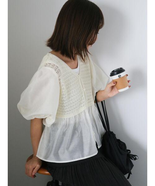 ehka sopo(エヘカソポ)の「◎ニットコンビバルーンスリーブブラウス(シャツ/ブラウス・レディース・モカ/ブラック/オフホワイト・F)」の5枚目の写真