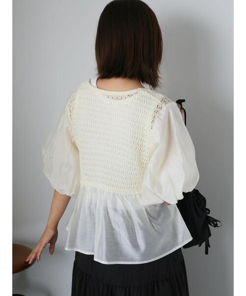 ehka sopo(エヘカソポ)の「◎ニットコンビバルーンスリーブブラウス(シャツ/ブラウス・レディース・モカ/ブラック/オフホワイト・F)」の6枚目の写真