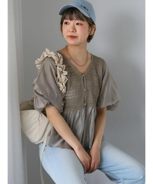 ehka sopo(エヘカソポ)の「◎ニットコンビバルーンスリーブブラウス(シャツ/ブラウス・レディース・モカ/ブラック/オフホワイト・F)」の18枚目の写真