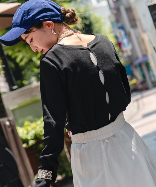 nenom（ネノム）の「[nenom/ネノム] 前後2WAY カットホール リブカットソー（Tシャツ/カットソー・レディース・ブラック/オフホワイト/グレー/イエロー・F）」の3枚目の写真