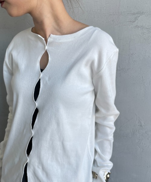 nenom（ネノム）の「[nenom/ネノム] 前後2WAY カットホール リブカットソー（Tシャツ/カットソー・レディース・ブラック/オフホワイト/グレー/イエロー・F）」の11枚目の写真