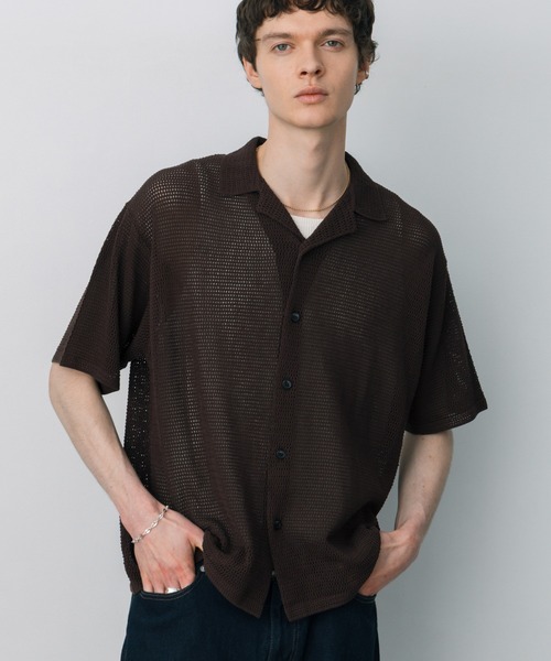 LURAKU】sheer open-collar shirt/ シアーオープンカラーシャツ