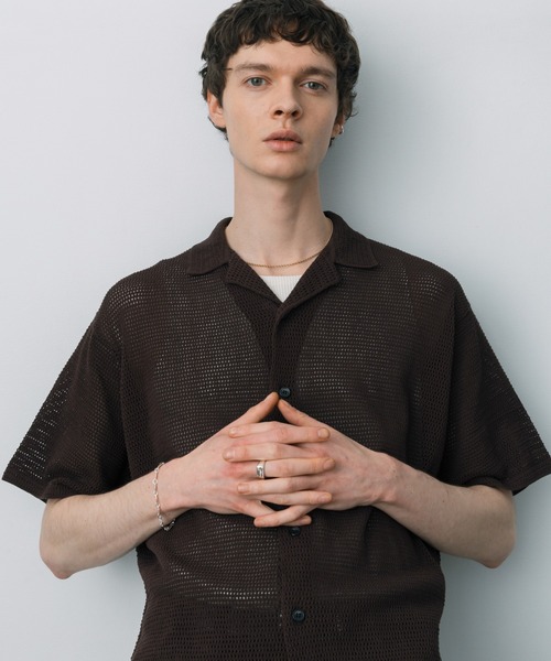 LURAKU（ルラク）の「【LURAKU】sheer open-collar shirt/ シアーオープンカラーシャツ（シャツ/ブラウス・メンズ・ブラック/ダークブラウン・M/L）」の17枚目の写真