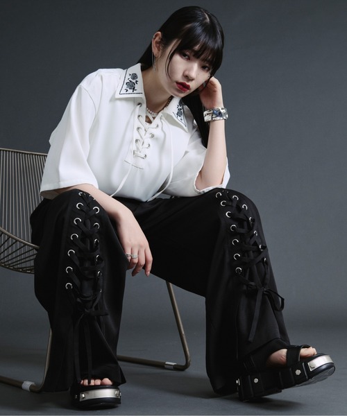 Ellno Loset（エルノロゼット）の「レースアップワイドバギーパンツ（その他パンツ・メンズ・アッシュグレー/ブラック・SMALL/MEDIUM/LARGE/X-SMALL）」の7枚目の写真