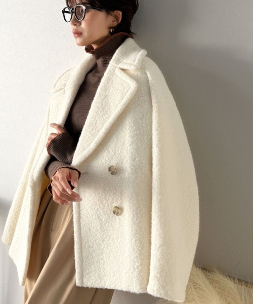 Classical Evon(クラシカルエヴォン)の「【Classical Evon】雪のようにやさしい肌触りで、大人のきちんと感を演出。軽やかブークレPコート(ピーコート・レディース・アイボリー/ブラウン/ネイビー・X-LARGE/SMALL/MEDIUM/LARGE)」の8枚目の写真