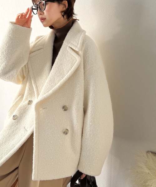 Classical Evon(クラシカルエヴォン)の「【Classical Evon】雪のようにやさしい肌触りで、大人のきちんと感を演出。軽やかブークレPコート(ピーコート・レディース・アイボリー/ブラウン/ネイビー・X-LARGE/SMALL/MEDIUM/LARGE)」の9枚目の写真