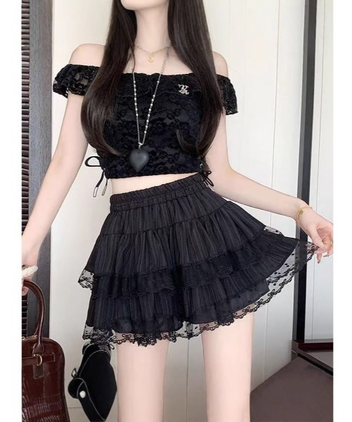 【rituko】riliy vintage レースフリルスカート セール】レース フリル シュリンク加工 スカート（スカート）｜Ritzy