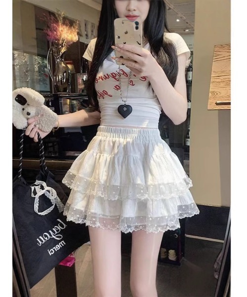 セール】レース フリル シュリンク加工 スカート（スカート）｜Ritzy