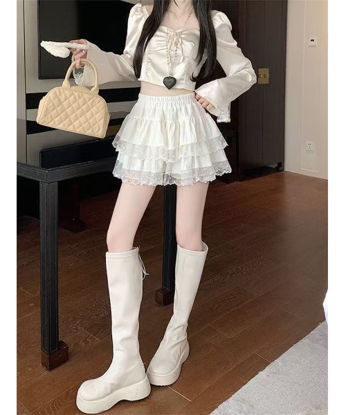 Ritzy(リッツィー)の「レース フリル シュリンク加工 スカート(スカート・レディース・ブラック/ホワイト/ベージュ・M/L)」の5枚目の写真
