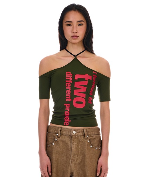 BEEDEN(ビーデン)の「SHOW SKIN STRETCH LOGO TOPS(Tシャツ/カットソー・レディース・ブラック/ホワイト/カーキ・FREE)」の3枚目の写真