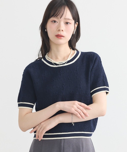 セール】バイカラーフラワージャガードニットプルオーバー（T
