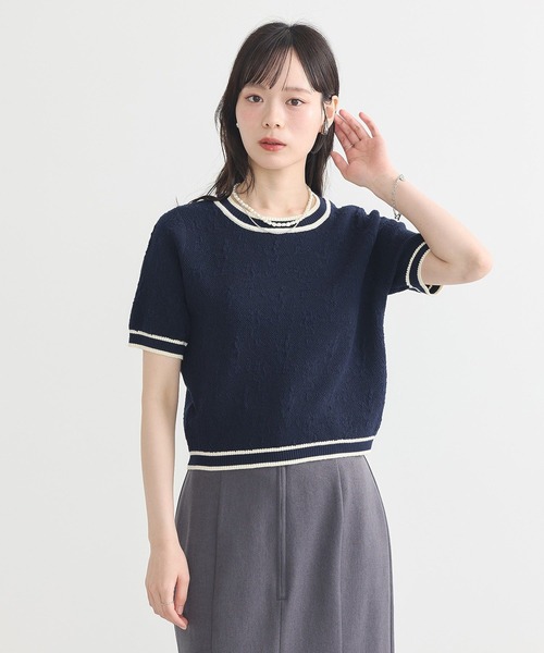 earth music&ecology(アースミュージックアンドエコロジー)の「バイカラーフラワージャガードニットプルオーバー(Tシャツ/カットソー・レディース・ピンク/クリーム/ダークネイビー・FREE)」の5枚目の写真