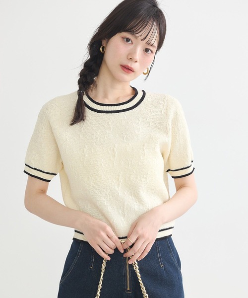 earth music&ecology(アースミュージックアンドエコロジー)の「バイカラーフラワージャガードニットプルオーバー(Tシャツ/カットソー・レディース・ピンク/クリーム/ダークネイビー・FREE)」の11枚目の写真