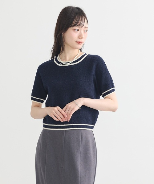 earth music&ecology(アースミュージックアンドエコロジー)の「バイカラーフラワージャガードニットプルオーバー(Tシャツ/カットソー・レディース・ピンク/クリーム/ダークネイビー・FREE)」の4枚目の写真
