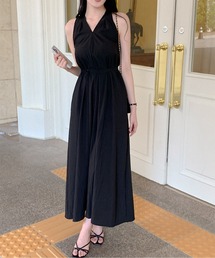 Vネックバックツイストノースリーブワンピース