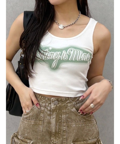 EVRIS（エヴリス）の「スプレーグラフィックタンクトップ（タンクトップ・レディース・カーキ/グレー/ホワイト・FREE）」の2枚目の写真