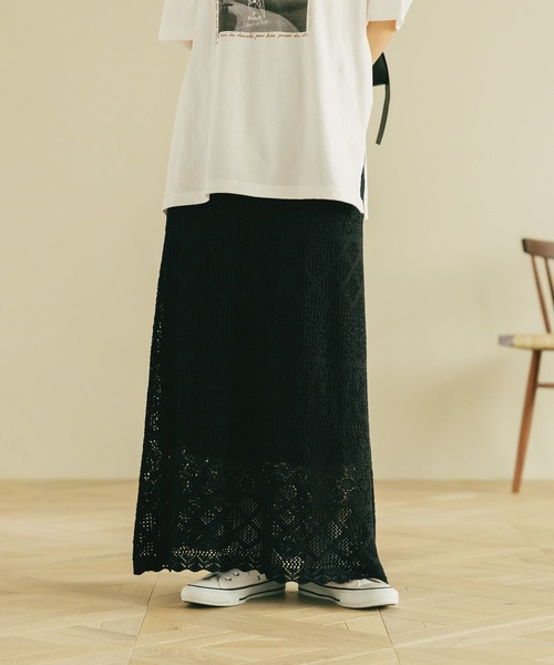studio CLIP（スタディオクリップ）の「7ゲージ透かし編みロングスカート[プチサイズあり]（スカート・レディース・ブラック/カーキ・FREE/PF）」の20枚目の写真