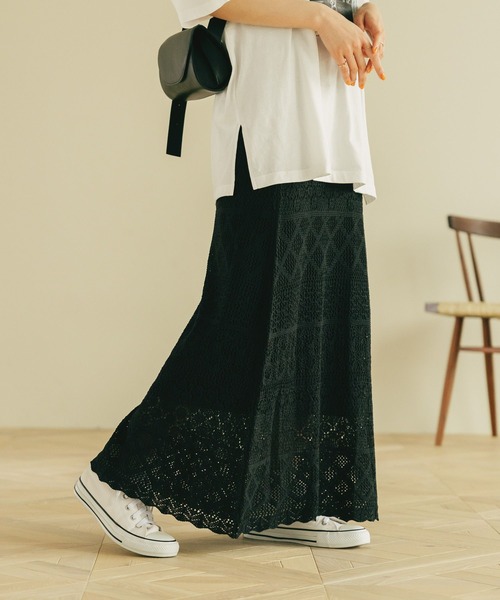studio CLIP（スタディオクリップ）の「7ゲージ透かし編みロングスカート[プチサイズあり]（スカート・レディース・ブラック/カーキ・FREE/PF）」の17枚目の写真