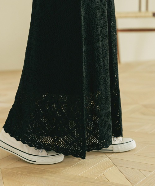 studio CLIP（スタディオクリップ）の「7ゲージ透かし編みロングスカート[プチサイズあり]（スカート・レディース・ブラック/カーキ・FREE/PF）」の16枚目の写真