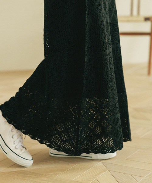 studio CLIP（スタディオクリップ）の「7ゲージ透かし編みロングスカート[プチサイズあり]（スカート・レディース・ブラック/カーキ・FREE/PF）」の15枚目の写真