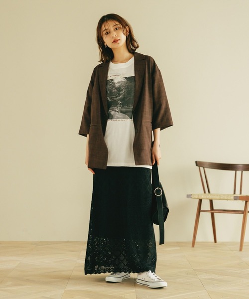 studio CLIP（スタディオクリップ）の「7ゲージ透かし編みロングスカート[プチサイズあり]（スカート・レディース・ブラック/カーキ・FREE/PF）」の14枚目の写真