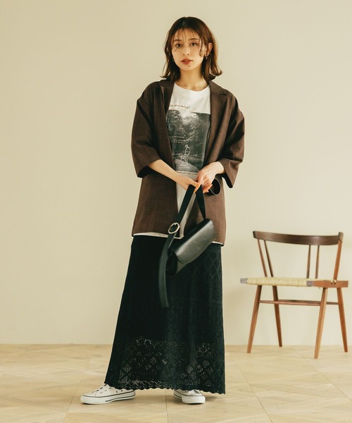 セール】7ゲージ透かし編みロングスカート[プチサイズあり