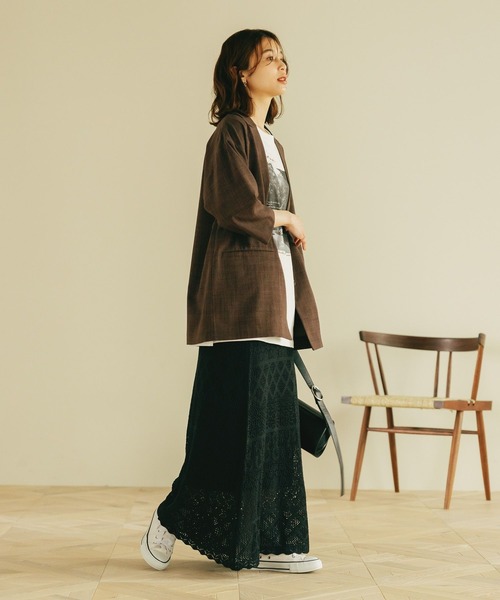 studio CLIP（スタディオクリップ）の「7ゲージ透かし編みロングスカート[プチサイズあり]（スカート・レディース・ブラック/カーキ・FREE/PF）」の12枚目の写真