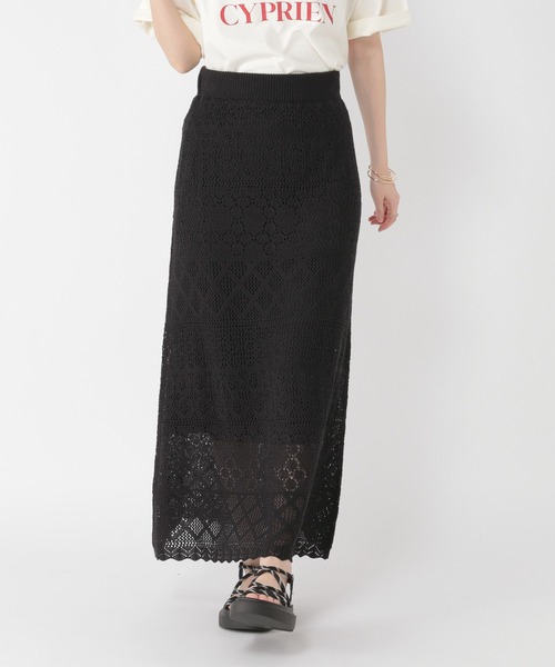 studio CLIP（スタディオクリップ）の「7ゲージ透かし編みロングスカート[プチサイズあり]（スカート・レディース・ブラック/カーキ・FREE/PF）」の8枚目の写真