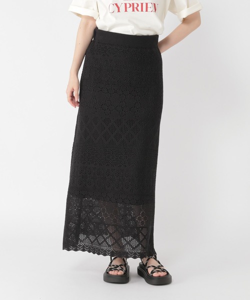studio CLIP（スタディオクリップ）の「7ゲージ透かし編みロングスカート[プチサイズあり]（スカート・レディース・ブラック/カーキ・FREE/PF）」の7枚目の写真