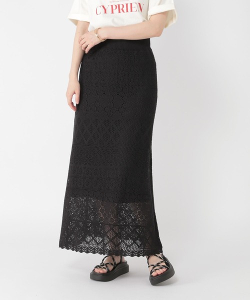 studio CLIP（スタディオクリップ）の「7ゲージ透かし編みロングスカート[プチサイズあり]（スカート・レディース・ブラック/カーキ・FREE/PF）」の6枚目の写真