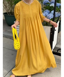 【SPORTMAX】 プリーツジャージーワンピース イエロー 訳ありアウトレット ◇送料無料 ◇ D995 ベルト付き 襟付き
