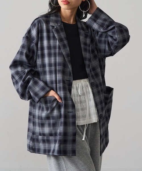 MAGASIN DE MODE Onjna（マガジンデモードオンジェナ ）の「【MAGASIN DE MODE Onjna】チェックテーラードジャケット trc（テーラードジャケット・レディース・ネイビー/ブラウン・FREE）」の5枚目の写真