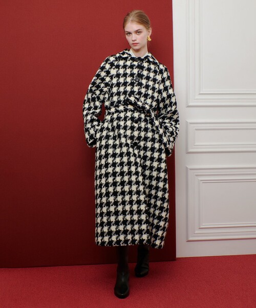 セール】【LOULOU WILLOUGHBY】ロービング千鳥ロングコート（ステン
